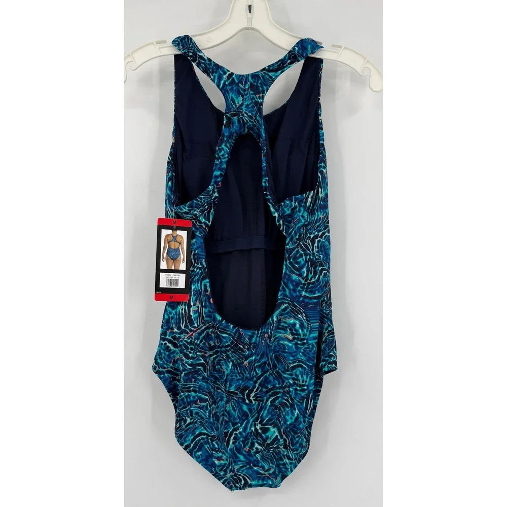 TYR Womens Blue Water Ripple Racerback One Piece Swimsuit Size M 1842968